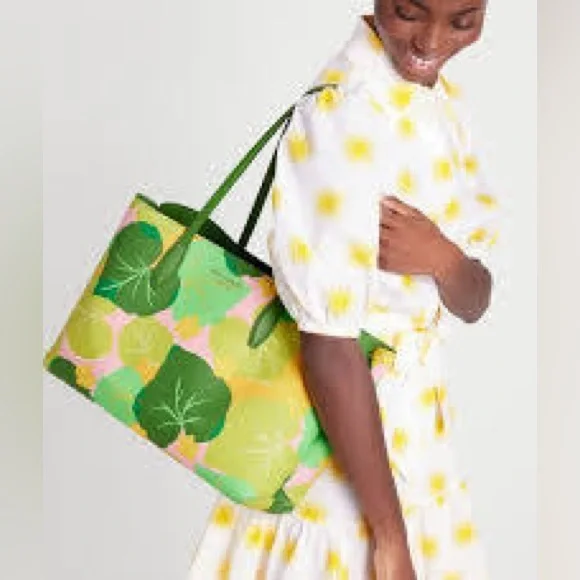 KATE SPADE ALL DAY CUCUMBER FLORAL LARGE TOTE BAG - Picture 2 of 13